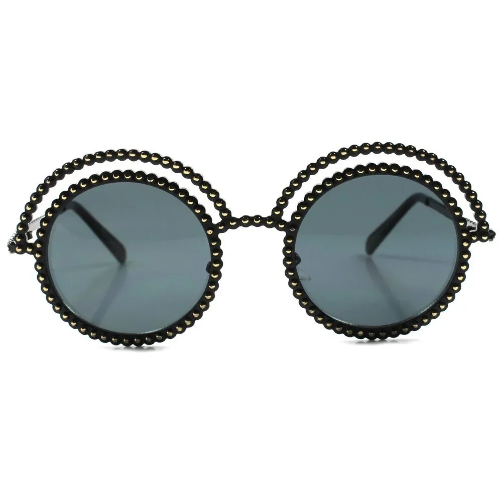 Elegant Celebrity Fashion Vintage Retro Black Womens Designer Round Sunglasses